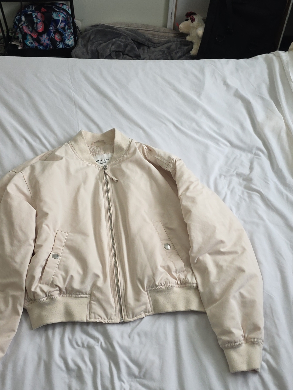 American Eagle Outfitters Light Cream Bomber Jacket - Women's